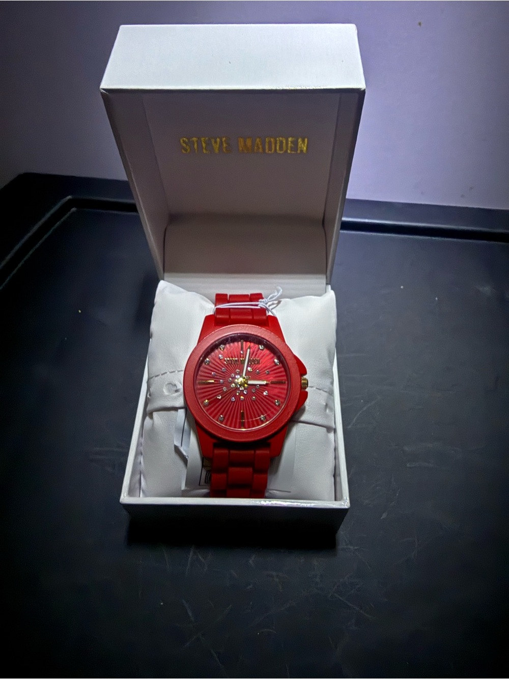 Steve Madden Red Crystal Accent Women’s Bracelet Watch